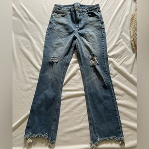 art class Girls high rise slim straight medium wash jeans with raw hem size 16